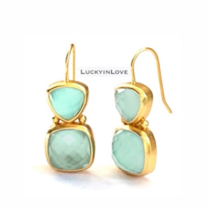 Julie Vos Aquitaine Iridescent Aquamarine Blue Double Drop Faceted Earrings